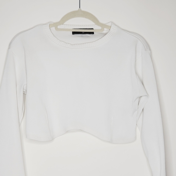 Maniere De Voir Ribbed Underbust Crop Top Size 16 White Long Sleeve Pullover - Picture 3 of 12